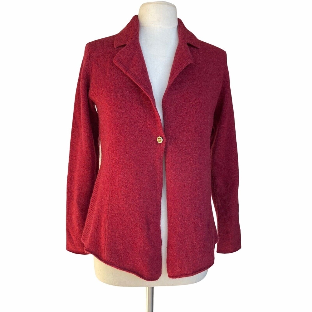 EILEEN FISHER Cardigan Women’s Size S Red Lamb Wool Cashmere Blend Collared